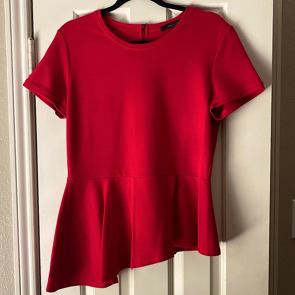 BCBGENERATION Jewel Red Peplum Top Large
